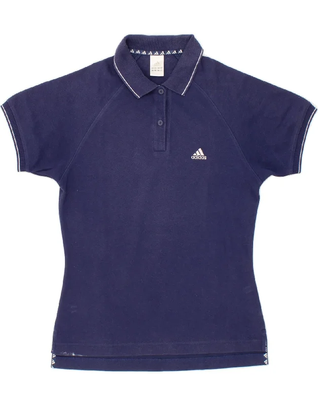 ADIDAS Womens Polo Shirt UK 12 Medium Navy Blue Cotton Relaxed Fit Short Tunic