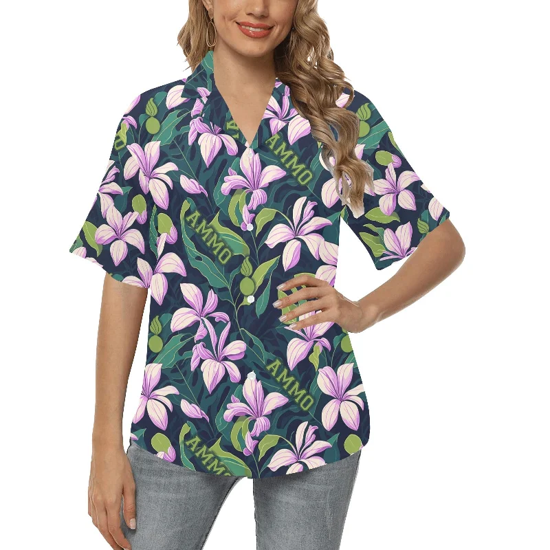 AMMO Pink Frangipani Flowers and Green Leaves AMMO Word and Pisspots Womens Hawaiian Shirt Relaxed Cotton Short Shirt AMMO Pink Frangipani Flowers and Green Leaves AMMO Word and Pisspots Womens Hawaiian Shirt Relaxed Cotton Short Shirt