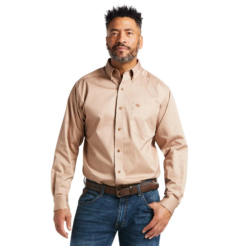 Khaki Solid Twill Classic Fit Shirt Comfortable Short Sleeve Tee