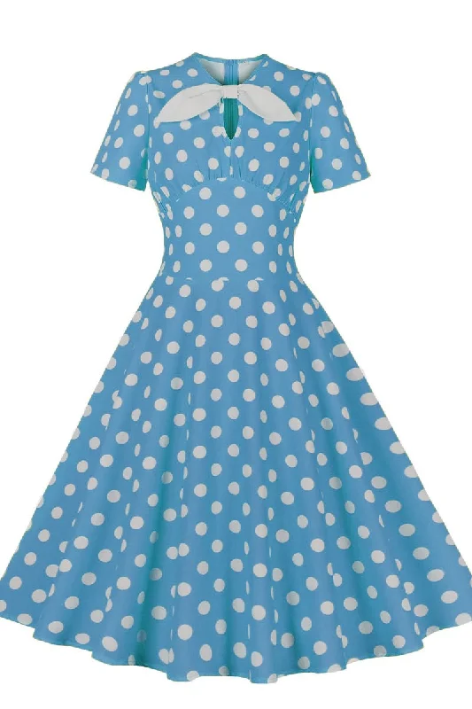 Audrey Hepburn' Style Polka Dot Short Sleeve Midi Dress Stylish Wraparound Midi Dress