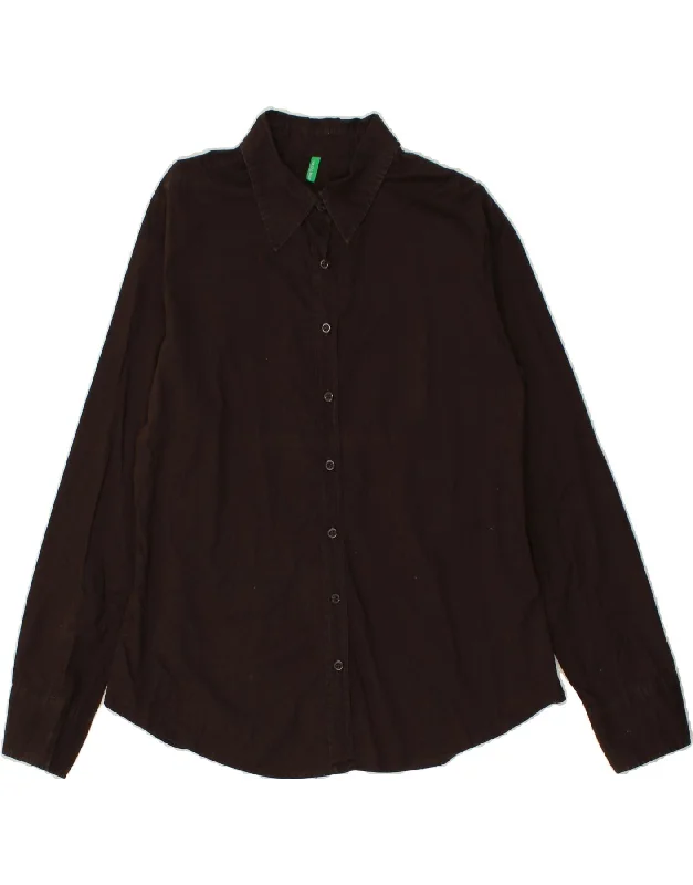 BENETTON Womens Shirt UK 18 XL Brown Cotton Comfortable Pocket Short Shirt