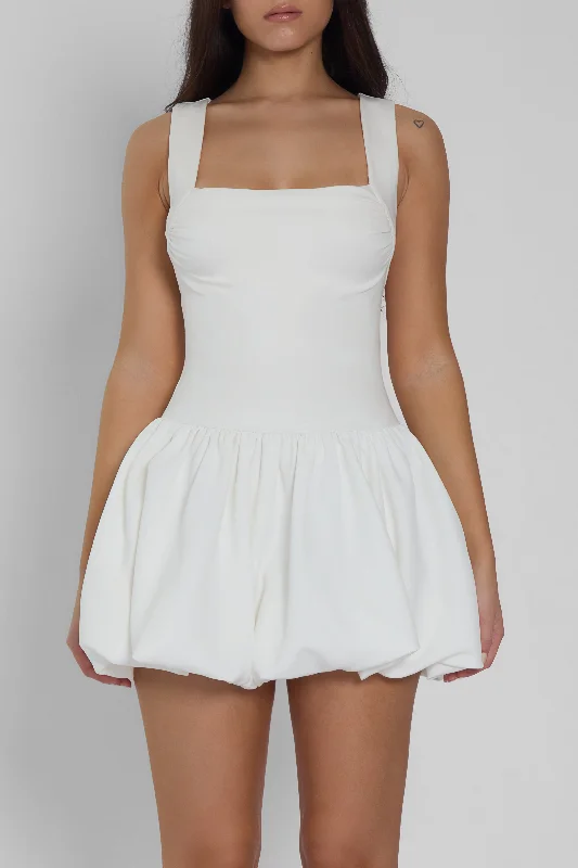 Bisou Bubble Knit Mini Dress - White Casual Mini Dress with Pockets