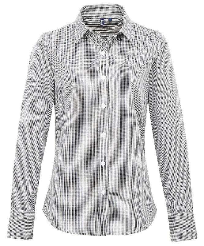 Black/White - Women's Microcheck (Gingham) long sleeve cotton shirt Chic Button-Up Short Shirt Black/White - Women's Microcheck (Gingham) long sleeve cotton shirt Chic Button-Up Short Shirt