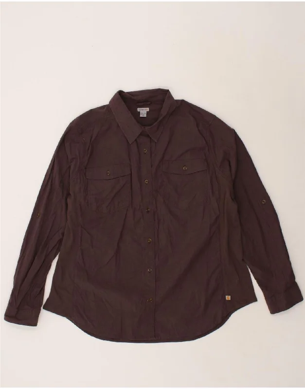 CARHARTT Womens Shirt UK 20 2XL Brown Cotton Fashionable Rounded Short Shirt