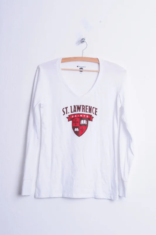 Champion St. Lawrence Saints Womens XS Shirt Blouse V Neck White Cotton Comfortable Knit Short Shirt