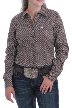 Cinch Wmns Brown Geo Print Western Shirt - Black Friday Sale Soft Cotton Short Tee