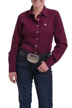 Cinch Womens Shirt Solid Burgundy Button Down Shirt Fashionable Short Sleeve Shirt