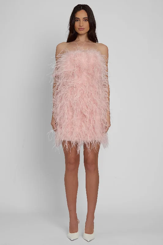 Cloud Feather Mini Dress - Pink Fashionable Lace-Trim Mini Dress