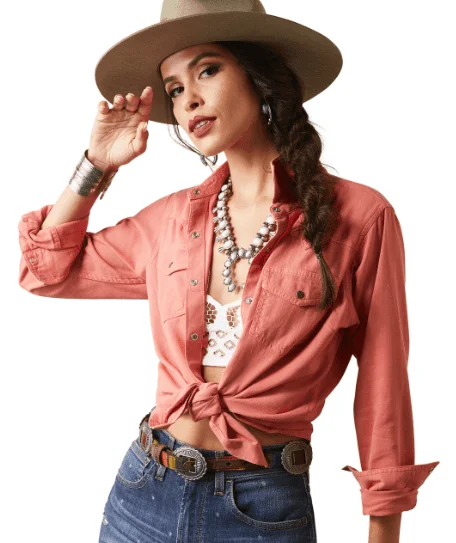 Ariat Women's REAL Jurlington Faded Brick Snap Long Sleeve Western Shirt 10043450 Trendy Floral Print Tee Ariat Women's REAL Jurlington Faded Brick Snap Long Sleeve Western Shirt 10043450 Trendy Floral Print Tee