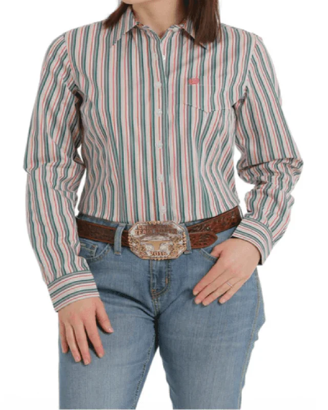 Cinch Women's Green Stripe Button Long Sleeve Western Shirt MSW9164199 Casual Boxy Short Shirt Cinch Women's Green Stripe Button Long Sleeve Western Shirt MSW9164199 Casual Boxy Short Shirt