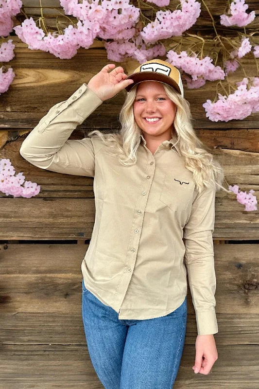 Kimes Ranch Women's KR Team Khaki Long Sleeve Button Western Shirt Casual Button-Down Short Shirt Kimes Ranch Women's KR Team Khaki Long Sleeve Button Western Shirt Casual Button-Down Short Shirt