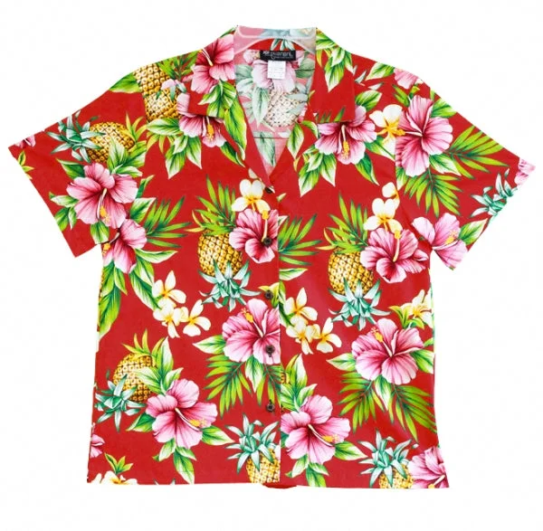 Pineapple Party Ladies Tropical Hawaiian Camp Shirt in Red Stylish Short Sleeve Polo Pineapple Party Ladies Tropical Hawaiian Camp Shirt in Red Stylish Short Sleeve Polo