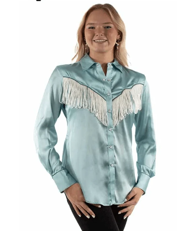 Scully Women's Turquoise Fringe Snap Western Shirt HC922 Trendy Tie-Front Short Shirt Scully Women's Turquoise Fringe Snap Western Shirt HC922 Trendy Tie-Front Short Shirt