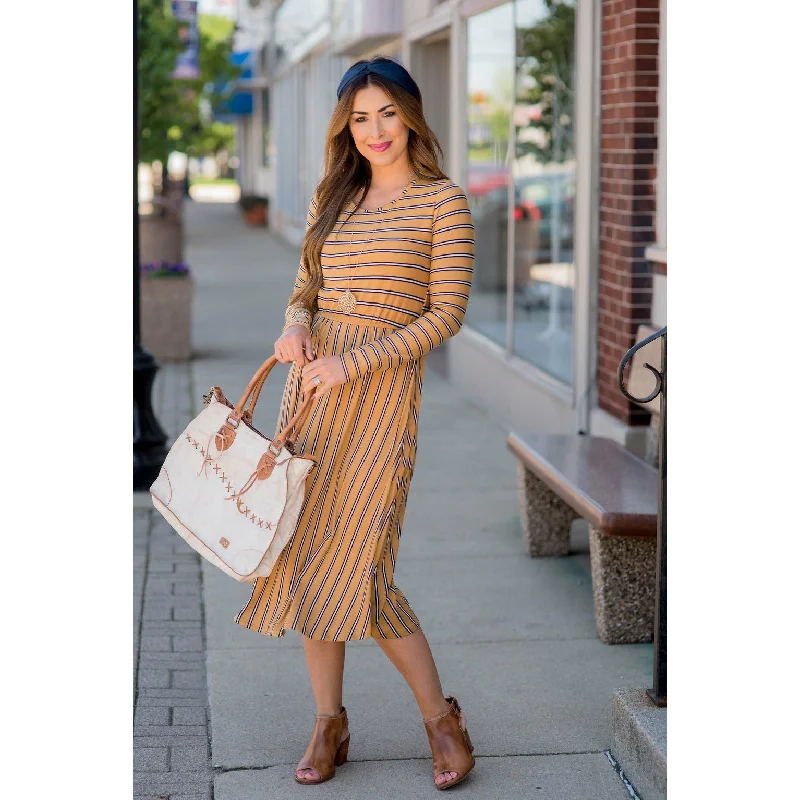 Striped Long Sleeve Midi Dress Elegant Satin Midi Dress