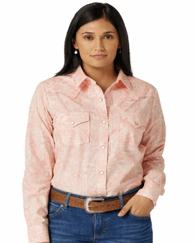 Wrangler Women's Cacti Pink Snap Up Long Sleeve Western Shirt 112327235 Cozy Cotton Short Tee Wrangler Women's Cacti Pink Snap Up Long Sleeve Western Shirt 112327235 Cozy Cotton Short Tee