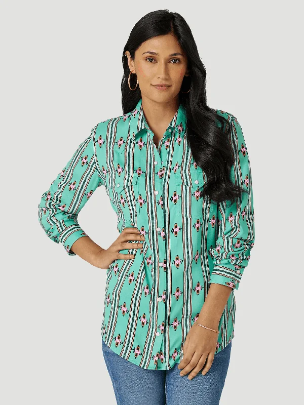 Wrangler Women's Retro Southwestern Strip Snap Long Sleeve Shirt 112327247 Comfortable Short Sleeve Tunic Wrangler Women's Retro Southwestern Strip Snap Long Sleeve Shirt 112327247 Comfortable Short Sleeve Tunic
