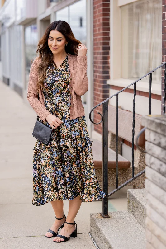 Dainty Wildflowers Midi Dress Cozy Ribbed Knit Midi Dress