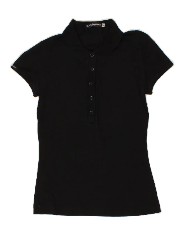 DOLCE & GABBANA Womens Polo Shirt IT 42 Medium Black Classic Solid Short Shirt