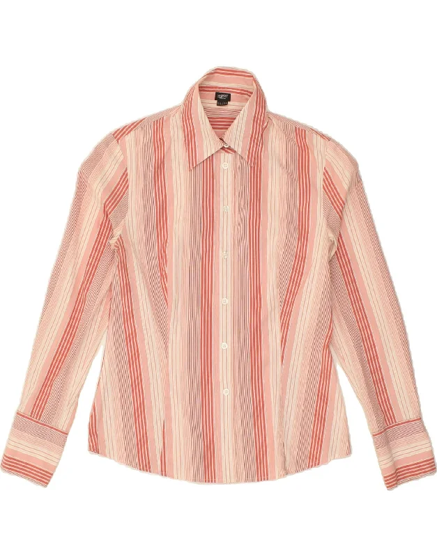 ESPRIT Womens Shirt UK 12 Medium  Pink Striped Cotton Trendy Short Sleeve Tunic