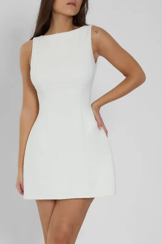 Estelle Sleeveless Bustier Mini Dress - White Fashionable Boho-Chic Mini Dress