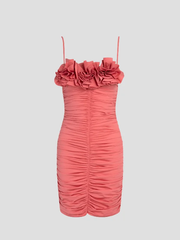 Estribo Ruffled Mini Dress in Pink Chic Pleated Mini Dress