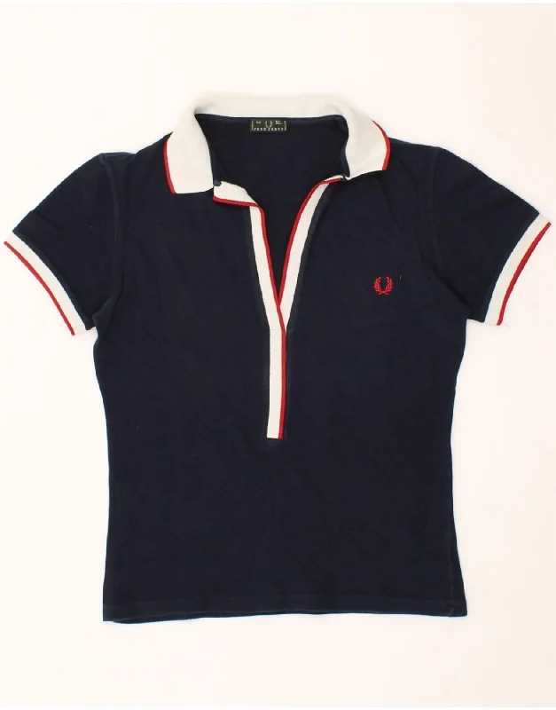 FRED PERRY Womens Polo Shirt UK 18 XL Navy Blue Cotton Comfortable Ribbed Short Sleeve