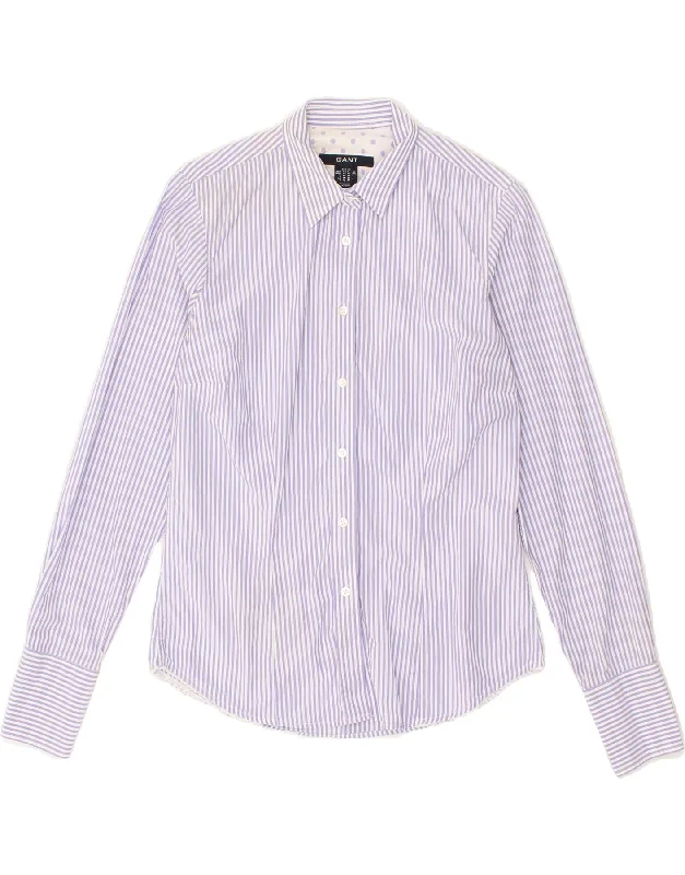 GANT Womens Shirt UK 10 Small  Purple Striped Cotton Elegant Longline Short Shirt