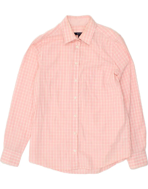 GANT Womens Shirt UK 14 Medium  Pink Check Cotton Fashionable Plaid Short Sleeve