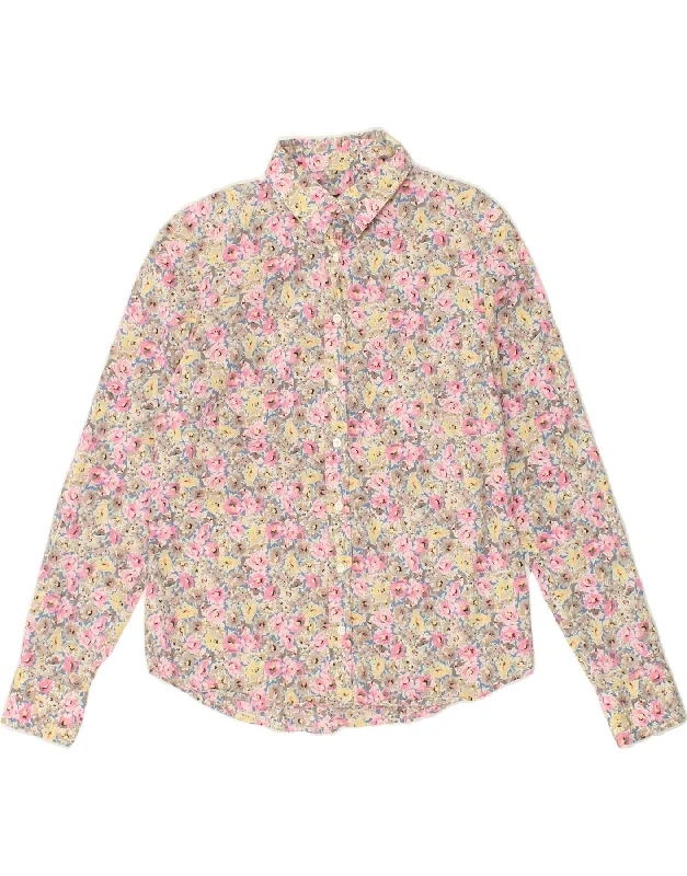 GANT Womens Shirt UK 16 Large Multicoloured Floral Cotton Casual Boxy Short Shirt