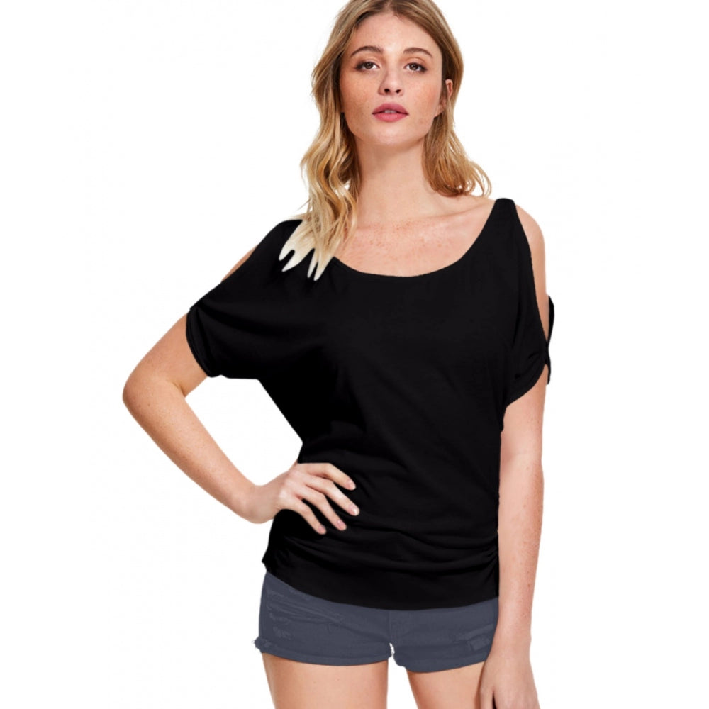 Generic Women's Western Wear Hosiery T Shirts (Black) Stylish Split-Hem Short Shirt