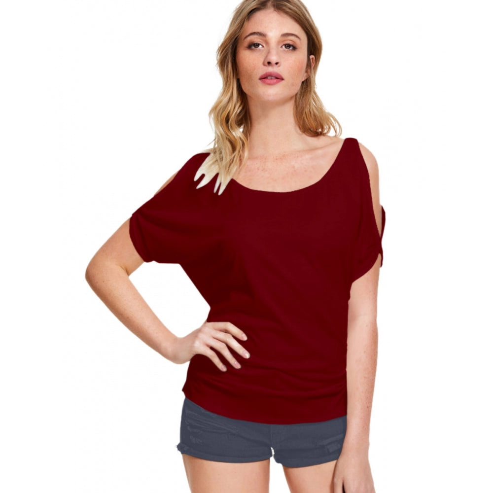 Generic Women's Western Wear Hosiery T Shirts (Maroon) Comfortable Fit Short Shirt