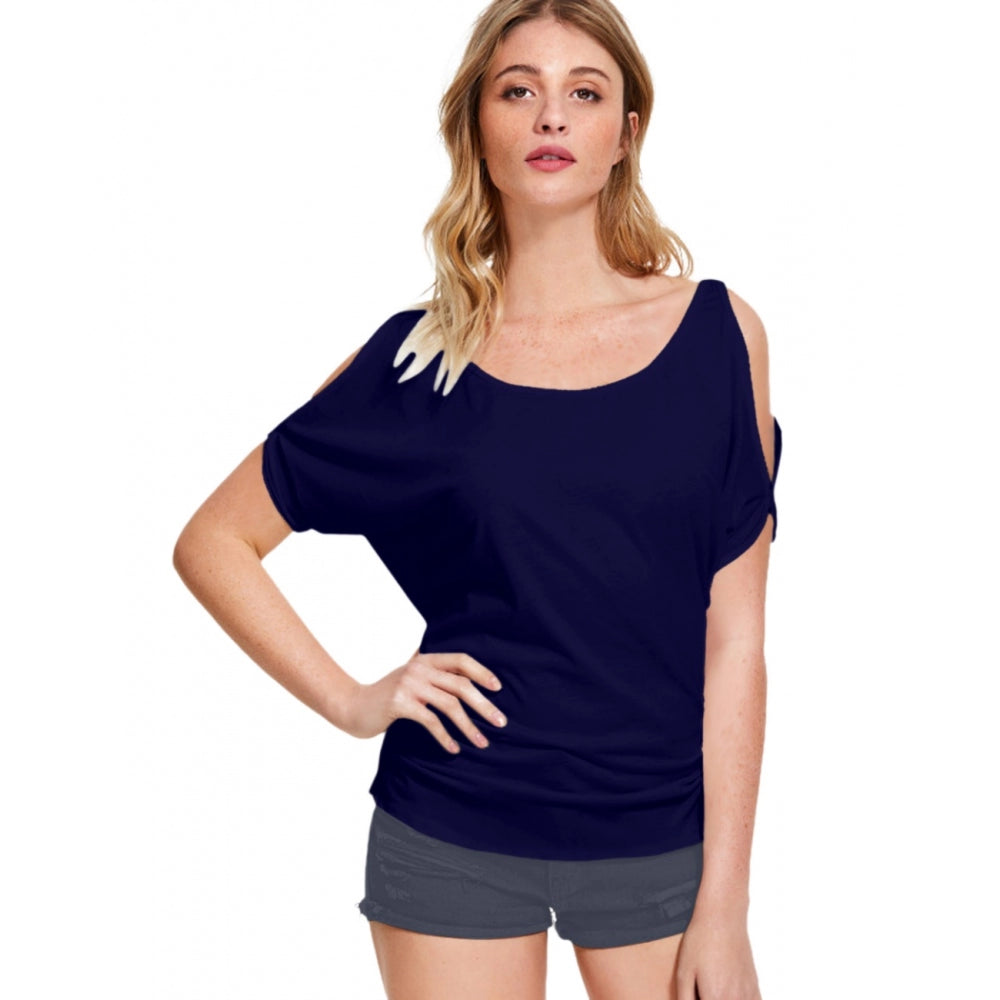 Generic Women's Western Wear Hosiery T Shirts (Navy Blue) Relaxed Fit Short Blouse