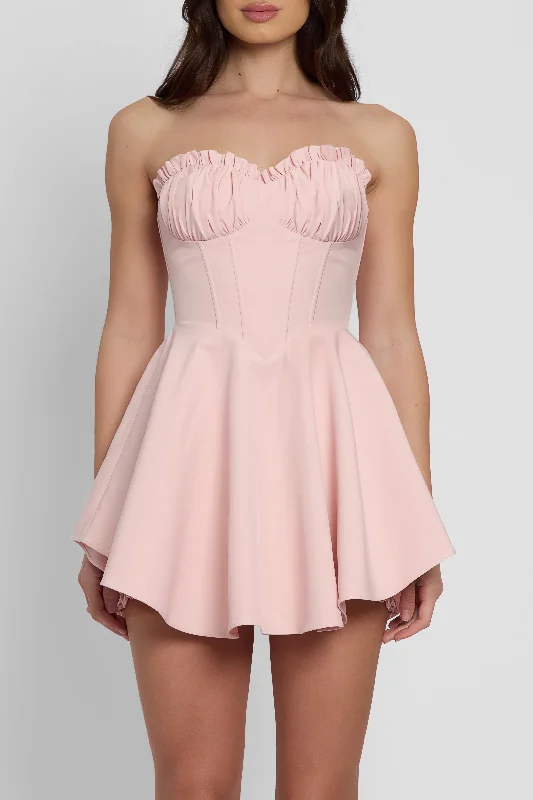 Genoa Corset Flare Mini Dress - Pink Comfortable Smocked Mini Dress