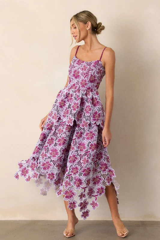 Glimpse Of Grace Light Plum Floral Embroidered Midi Dress Stylish Color Block Midi Dress