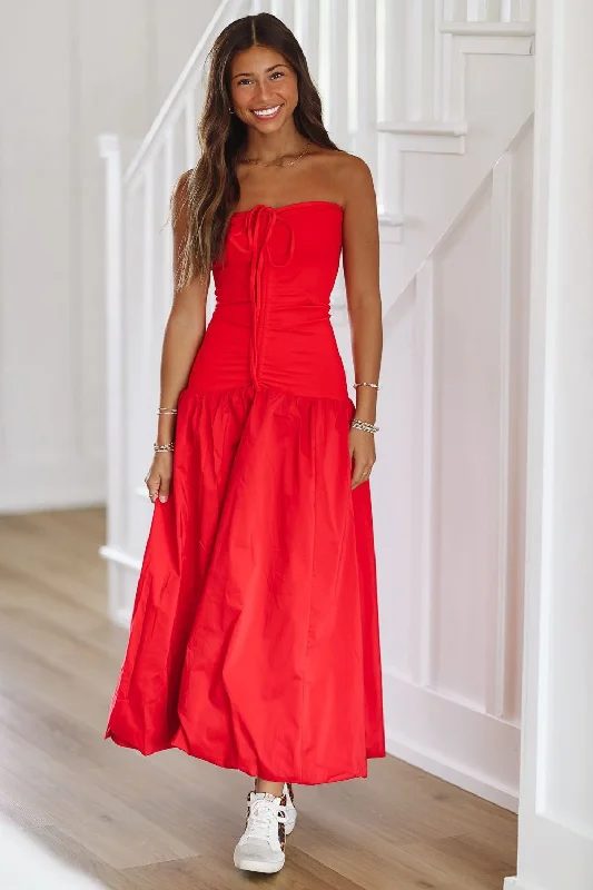 Headed to Beverly Hills Midi Dress - Red Trendy Midi Dress with Belt