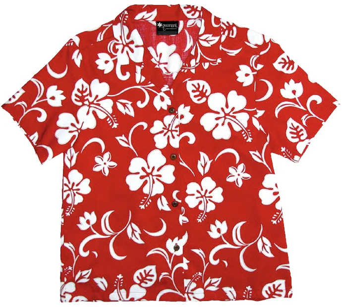 Hibiscus Paradise Ladies Tropical Hawaiian Aloha Camp Shirt in Red Cozy Cotton Short Tee Hibiscus Paradise Ladies Tropical Hawaiian Aloha Camp Shirt in Red Cozy Cotton Short Tee