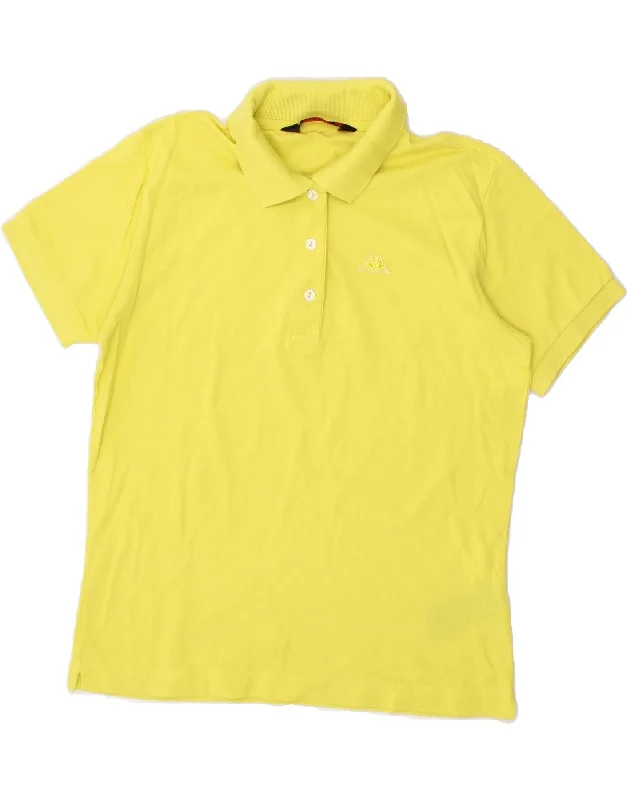 KAPPA Womens Polo Shirt UK 14 Large Yellow Cotton Comfortable Peplum Short Shirt