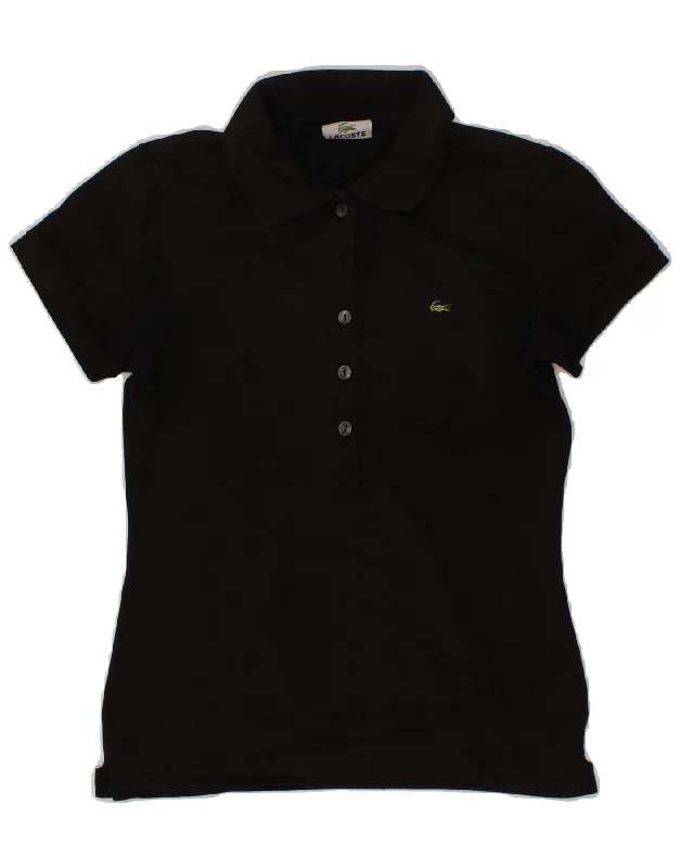 LACOSTE Womens Polo Shirt Size 36 Small Black Cotton Stylish Short Sleeve Top