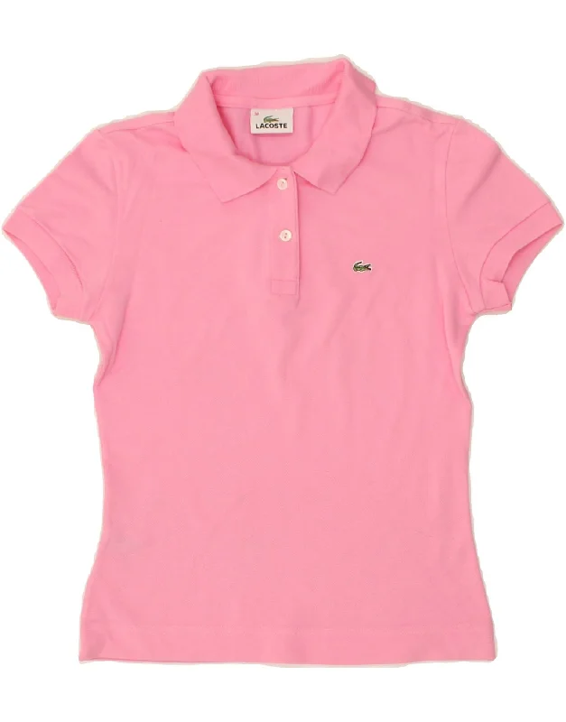 LACOSTE Womens Polo Shirt Size 38 Medium Pink Cotton Casual Slouchy Short Sleeve