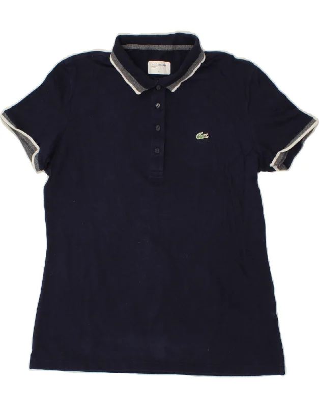 LACOSTE Womens Polo Shirt Size 40 Medium Navy Blue Relaxed Button-Down Short Shirt