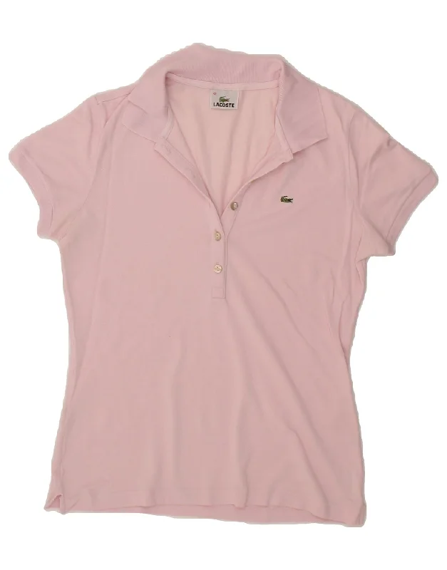 LACOSTE Womens Polo Shirt Size 42 Large Pink Cotton Casual Boxy Short Shirt