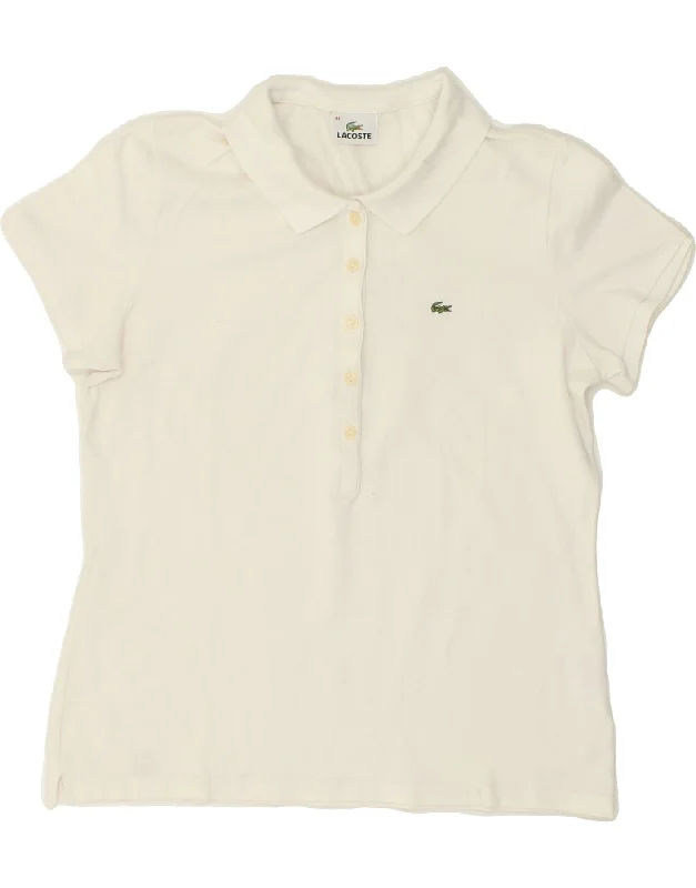 LACOSTE Womens Polo Shirt Size 44 Large White Cotton Cozy Linen Short Shirt