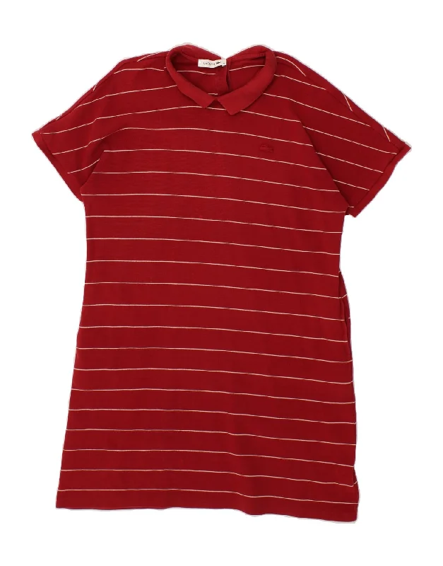 LACOSTE Womens Polo Shirt Size 46 XL Red Striped Cotton Chic V-Neck Short Blouse