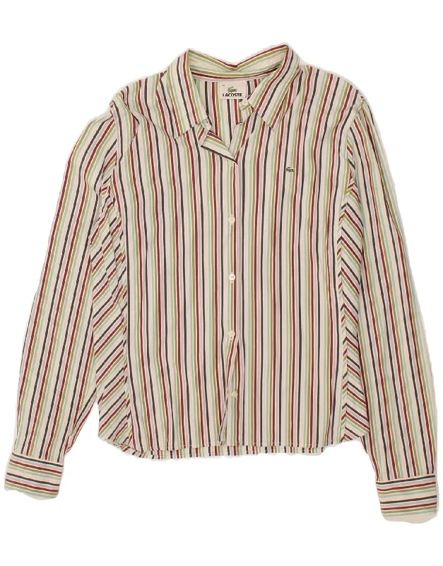 LACOSTE Womens Shirt Size 44 Large Multicoloured Striped Cotton Chic V-Neck Short Blouse