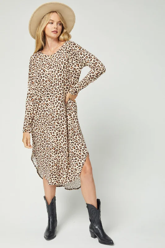 Leopard Pocket Midi Dress Stylish Vintage Midi Dress