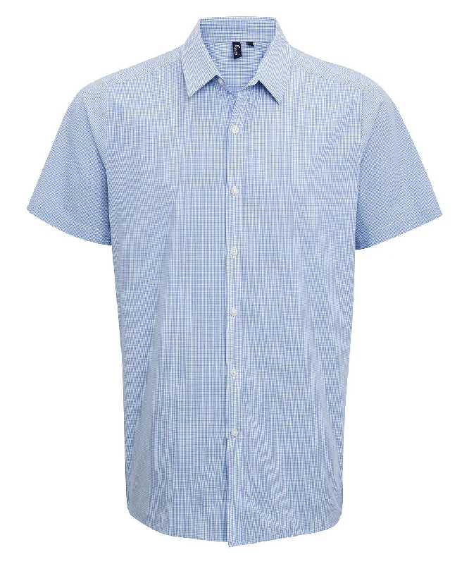 Light Blue/White - Microcheck (Gingham) short sleeve cotton shirt Cozy Linen Short Shirt Light Blue/White - Microcheck (Gingham) short sleeve cotton shirt Cozy Linen Short Shirt