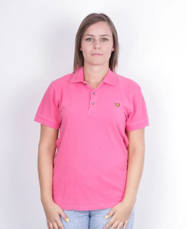 Lyle & Scott Women M Polo Shirt  Short Sleeve Cotton Pink Summer Fashionable Tied Short Sleeve