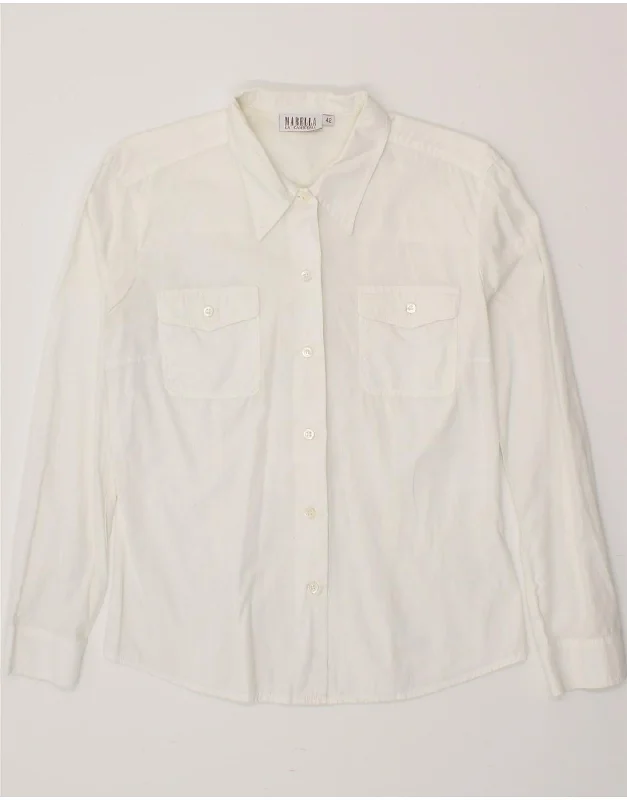 MARELLA Womens Shirt IT 42 Medium White Relaxed Fit Short Blouse