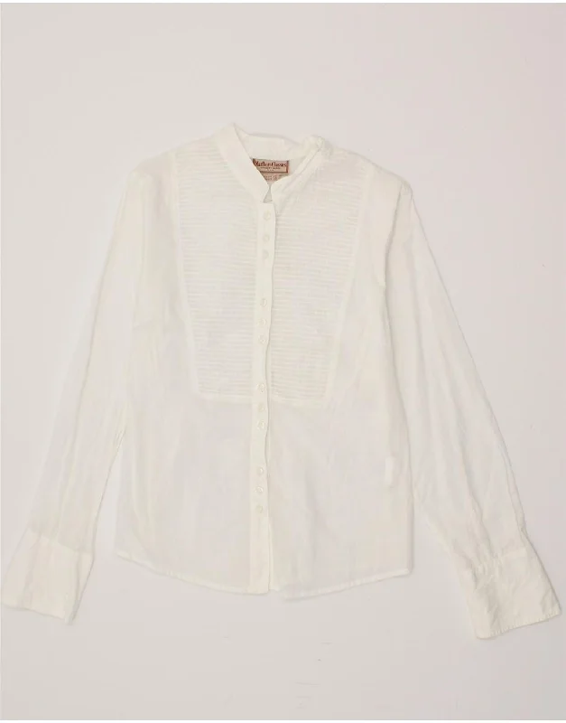 MARLBORO CLASSICS Womens Shirt Blouse EU 42 Medium White Cotton Classic Solid Short Shirt