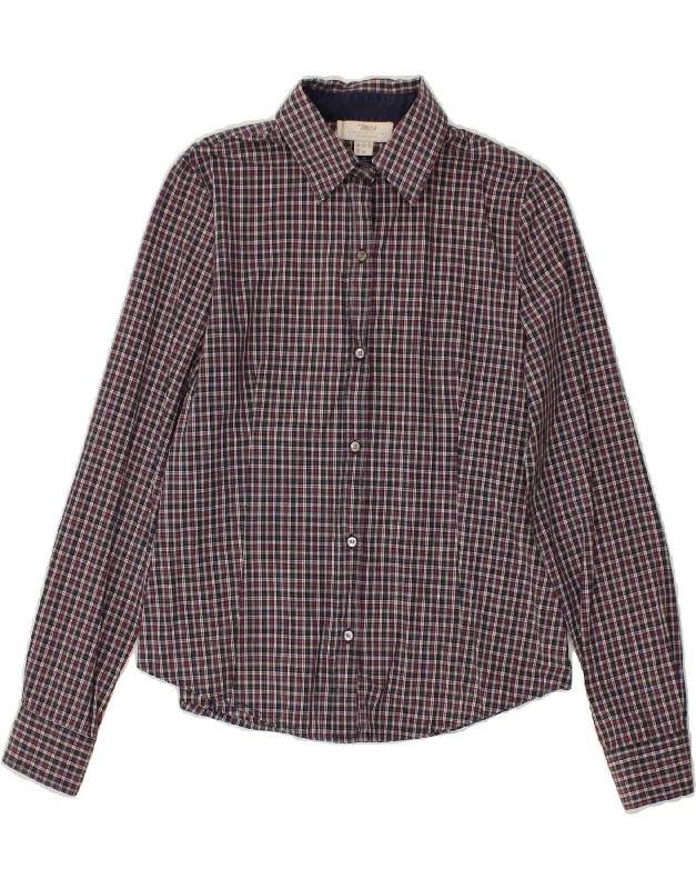 MARLBORO CLASSICS Womens Shirt UK 12 Medium  Purple Check Cotton Comfortable Short Sleeve Tunic